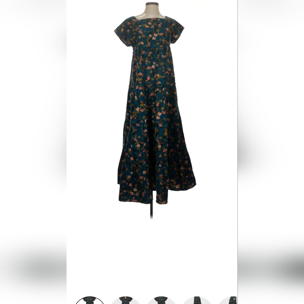 NATURAL LIFE Dark Teal Floral Tiered Maxi Skirt with Pink & Yellow Blooms